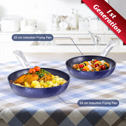 3D Diamond Cookware Blue 3 Piece Non-Stick Frying Pan Set