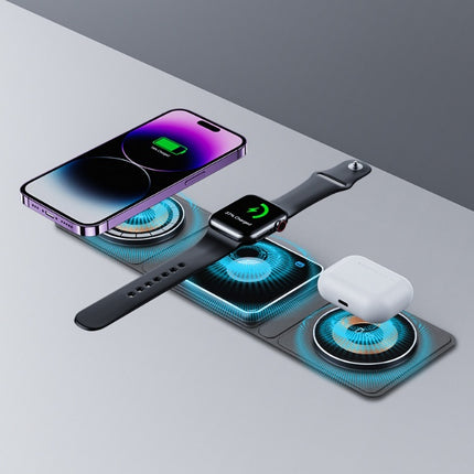 3 in 1 Magnetic Foldable Wireless Charging Station for iPhone, Transparent Fast Charging for iWatch and Airpods