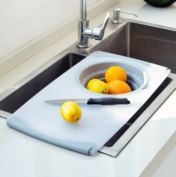 Innovative 3 in 1 Multifunctional Cutting Board, Removable Foldable Drain Basket, Sink Cutting Board