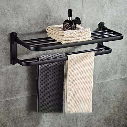 Folding bathroom shelf made of perforated aluminum