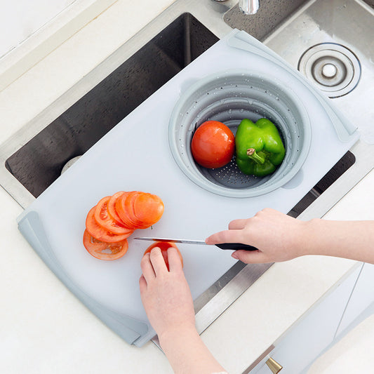 Innovative 3 in 1 Multifunctional Cutting Board, Removable Foldable Drain Basket, Sink Cutting Board