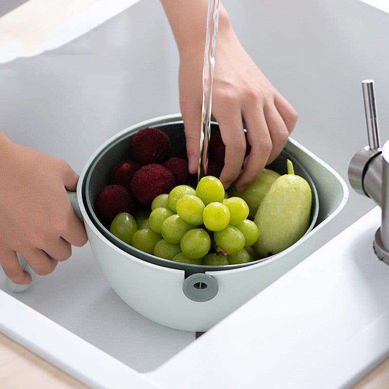 Double Layer Rotating Drainer Basket for Fruits and Vegetables Kitchen Gadgets