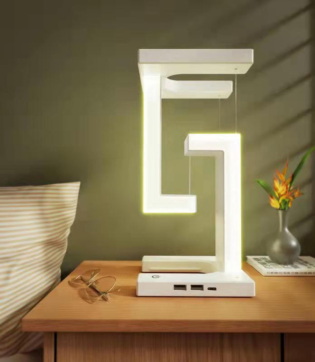 Lampe de table suspendue créative à chargement sans fil pour smartphone, lampe d'équilibre flottante pour la chambre à coucher