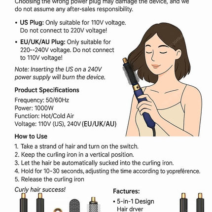 5-in-1 Profi-Heißluftbürste – Volumen, Glätten & Locken