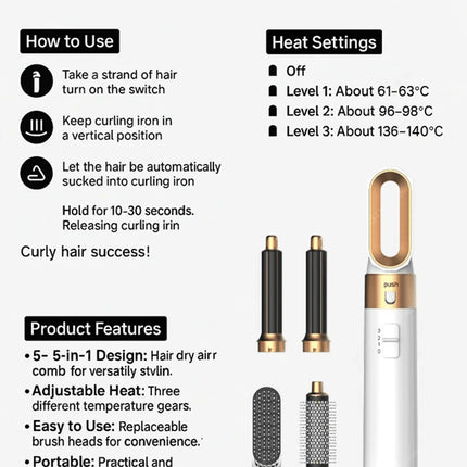 5-in-1 Profi-Heißluftbürste – Volumen, Glätten & Locken