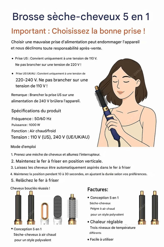 5-in-1 Profi-Heißluftbürste – Volumen, Glätten & Locken