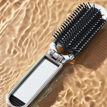 Brosse à cheveux avec miroir pliant de voyage